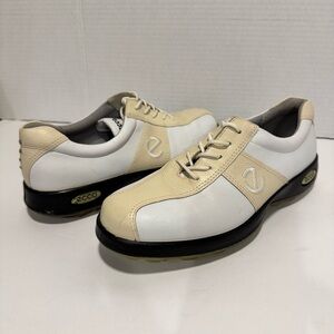 Ecco Spikeless Golf‎ Shoes Women Sz Eur 38/7.5 Saddle Shoe Cap Toe White/Cream